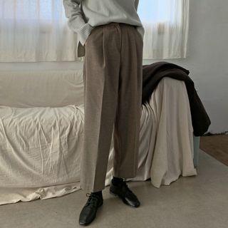 Band-waist Pintuck-trim Wool Blend Pants
