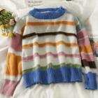 Rainbow-stripe Slim-fit Cropped Sweater Blue - One Size