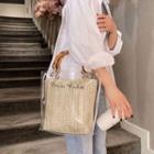 Set: Pvc Letter Shoulder Bag + Woven Pouch