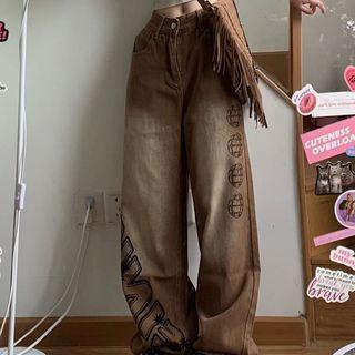 Low-rise Printed Wide-leg Jeans