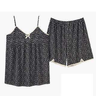 Loungewear Set : Lace Trim Floral Suspender Top & Shorts