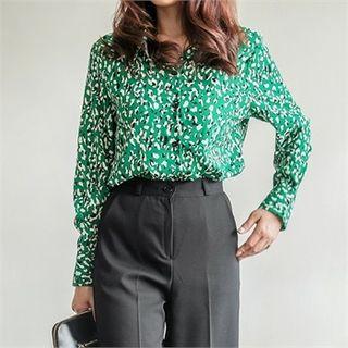 Wide-cuff Leopard Chiffon Blouse