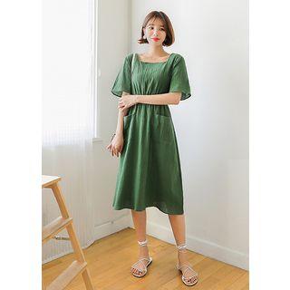 Plus Size Square-neck Gathered-waist Midi Dress