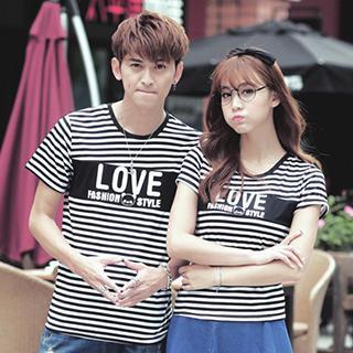 Short-sleeve Stripe Couple T-shirt