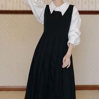 Set: Plain Blouse + Jumper Dress