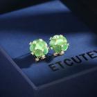 Flower Faux Cat Eye Stone Stainless Steel Earring Green - One Size