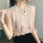 Sleeveless Lace Panel Button Knit Top