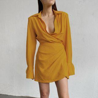Long Sleeve V-neck Irregular Hem Mini Dress