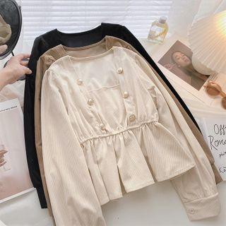 Long-sleeve Square-neck Double-breasted Blouse