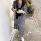 Lantern-sleeve Floral Dress / Plain Cape