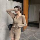 Knit Set: V-neck Cardigan + Drawstring Short