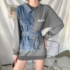 Lettering Denim Long-sleeve Loose-fit Sweatshirt