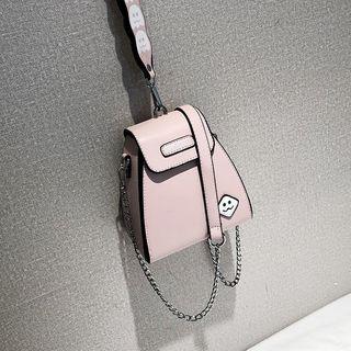 Faux Leather Flap Cover Bucket Bag