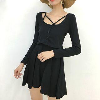 Set: Plain Slim-fit Slipdress + Jacket