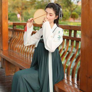Long-sleeve Embroidered Top/ Maxi Tube Dress/ Scarf/ Hanfu Set