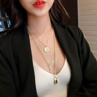Rhinestone Layered Necklace A04-47 - One Size