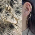 Cross & Chain Dangle Earring 1 Pc - 0181a# - Silver Needle - As Shown In Figure - One Size