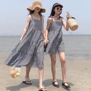 Strappy Plaid Mini Dress / Midi Dress