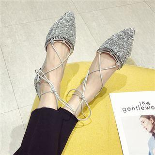 Strappy Pointy-toe Embellished Flat Sandals