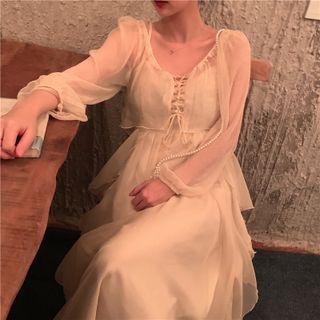 Spaghetti Strap Midi A-line Chiffon Dress / Jacket