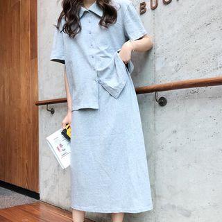 Set: Short-sleeve Shirt + A-line Midi Skirt