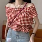 Off-shoulder Gingham Blouse Red & White - One Size