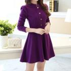 Long-sleeve Buttoned A-line Dress