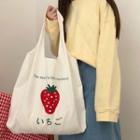 Strawberry Print Canvas Shopper Bag As Shown In Figure - One Size