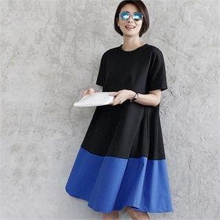 Color-bock Midi Flare Dress
