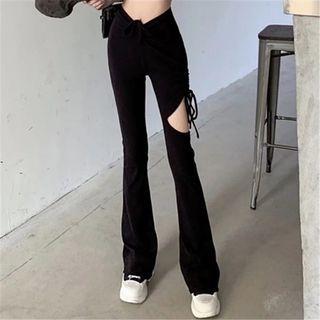 Drawstring Cut-out Bootcut Pants