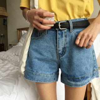 Plain Loose-fit Denim Shorts