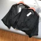 3/4-sleeve Open-front Chiffon Jacket Black - One Size