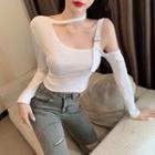 Halter Cold-shoulder Long-sleeve Top