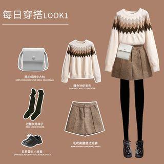 Set: Double-breasted Coat + Sweater + Shorts