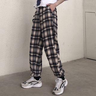 Plaid Straight Leg Drawstring Pants