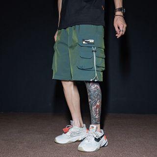 Iridescent Multi-pocket Drawstring Shorts