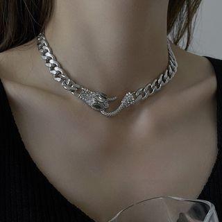 Snake Shape Metal Chain Necklace Silver - One Size