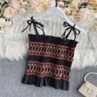 Bow-strap Embroidered Smocked Camisole