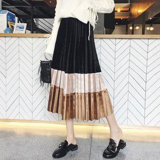 Color Block Pleuche Midi A-line Skirt