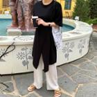 Band-waist Pinstriped Wide-leg Pants