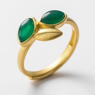 Gemstone Leaf Open Ring 1 Pc - S925 Sterling Silver Open Ring - One Size