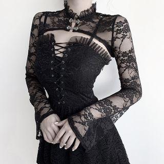 Mock-neck Lace Shrug