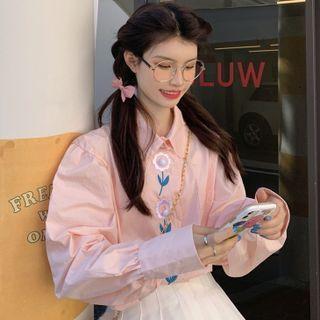Floral Embroidered Shirt Pink - One Size