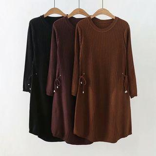 Rib-knit Bow-accent Sweater Dress
