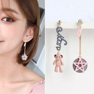 Non-matching Bear Drop Earring / Clip-on Earring