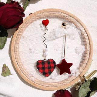 Heart & Star Drop Non-matching Earring