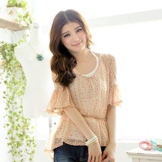 Print Short Sleeve Cold Shoulder Top