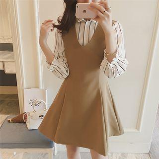 Set: Chiffon Blouse + Sleeveless A-line Dress