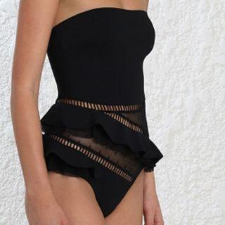 Strapless Paneled Ruffled Swimsuit