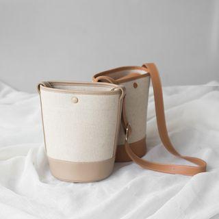 Faux Leather Panel Crossbody Bucket Bag